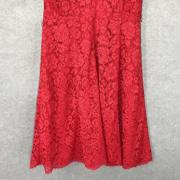 Talbots Dress Womens Sz 16 Red Lace Overlay Sweetheart Neckline Event Wedding - Picture 8 of 13